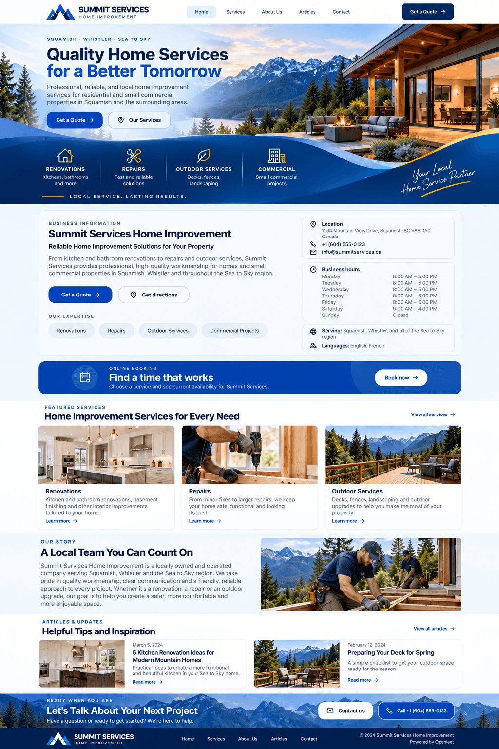 A finished business website published with Openleet